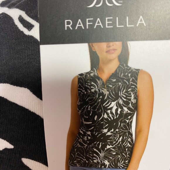 Rafaella $49 Sleeveless Black & White Leaf Print Collared Polo Shirt Lg‎ NWT - Picture 11 of 12